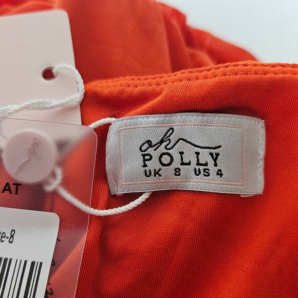 Oh Polly Halter Cutout Ruched Midi Dress Women's Sz 4  Orange Bodycon Party - Picture 10 of 14